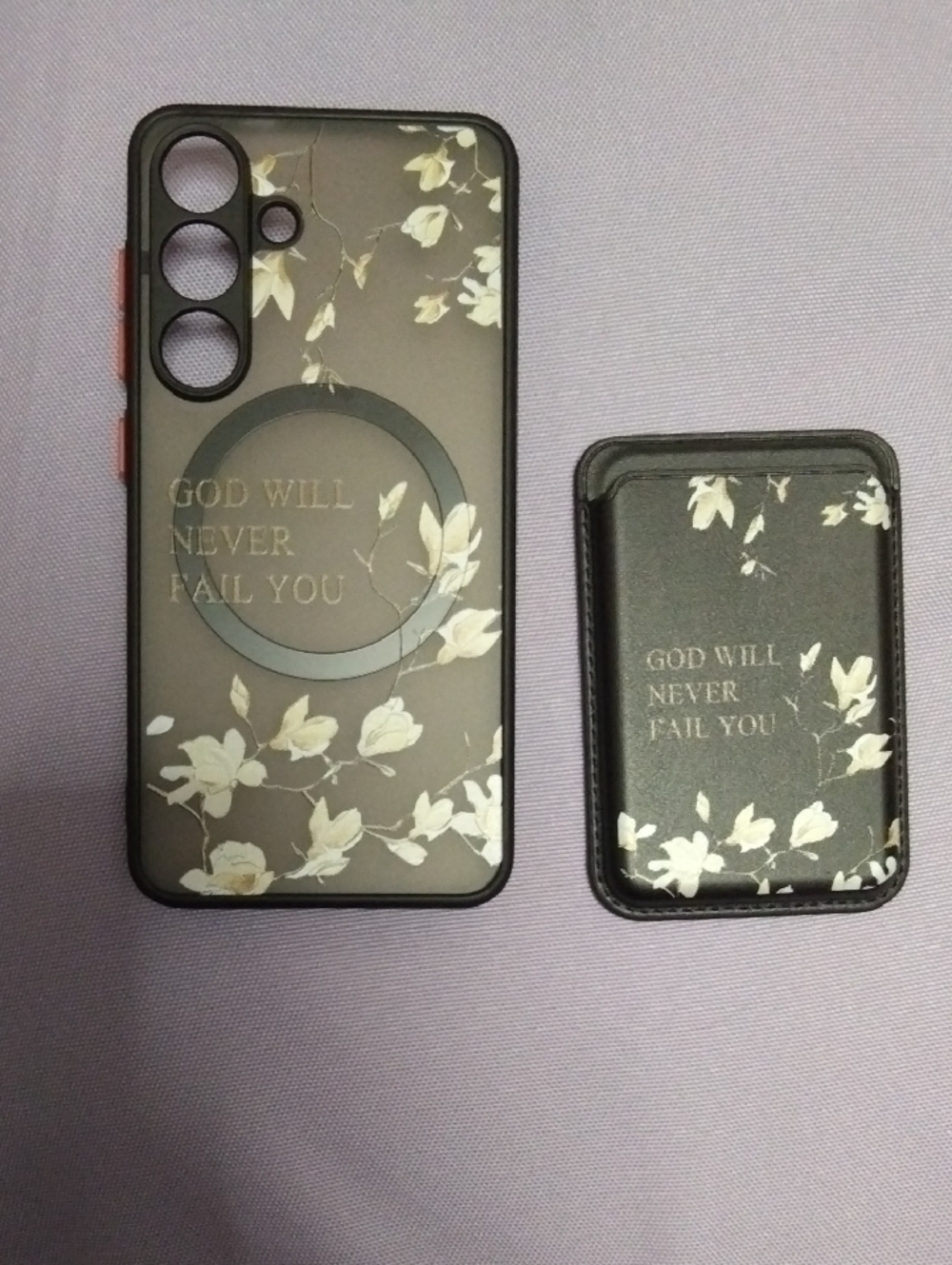 Semi Clear Phone Case For Samsung25 Christian Flower Design With Magnetic Wallet